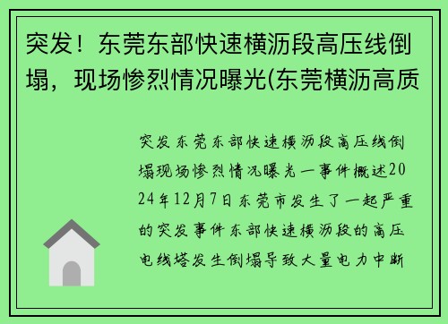 突发！东莞东部快速横沥段高压线倒塌，现场惨烈情况曝光(东莞横沥高质量低压线性恒流哪家好)