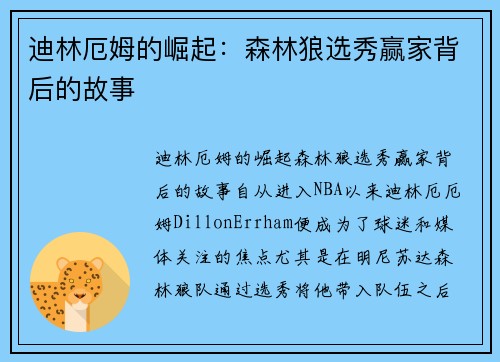 迪林厄姆的崛起：森林狼选秀赢家背后的故事
