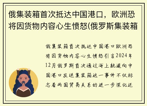俄集装箱首次抵达中国港口，欧洲恐将因货物内容心生愤怒(俄罗斯集装箱限重)