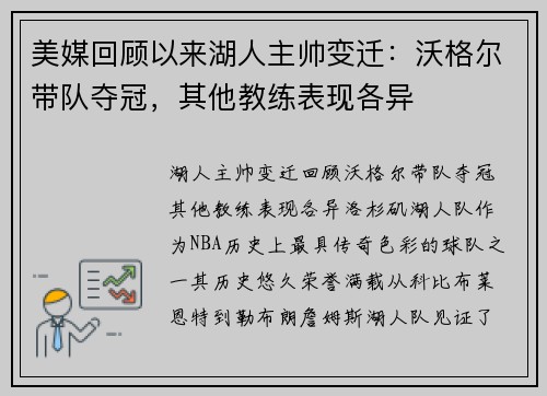 美媒回顾以来湖人主帅变迁：沃格尔带队夺冠，其他教练表现各异